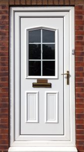 Close up of a white door