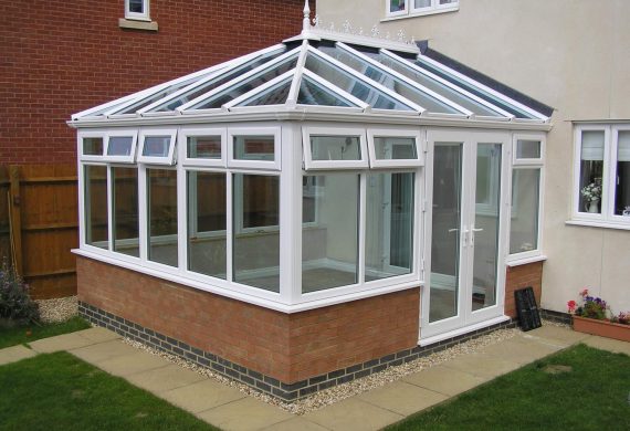 A medium shot of a white conservatory