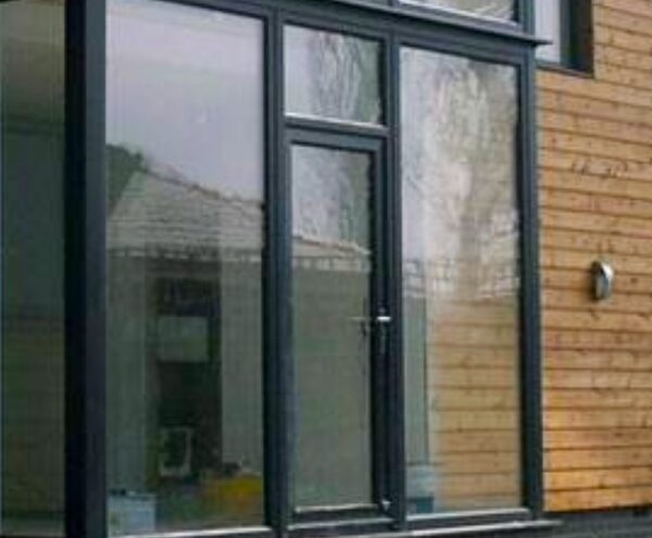 Modern aluminium door with slim frames, strong security features and a sleek contemporary finish.